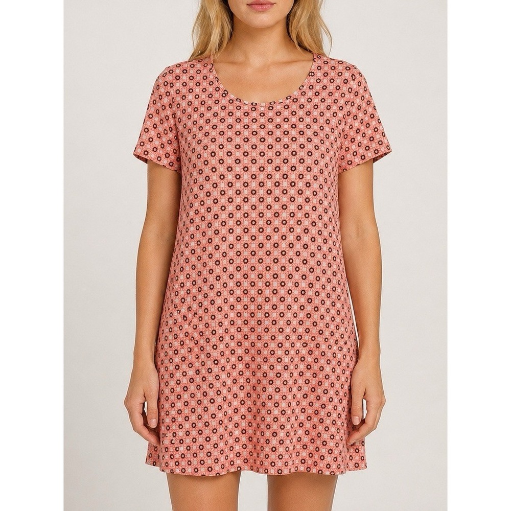 Lands' End Pink Geometric Print Knit Shift Dress Short Errands Saturday Plus 2X